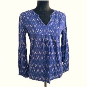 J Crew Ikat Cotton V Neck Peasant Blouse XSMALL
